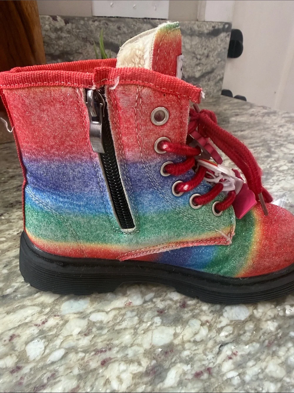 Lola + The Boys Rainbow Glitter Boots with Red Laces